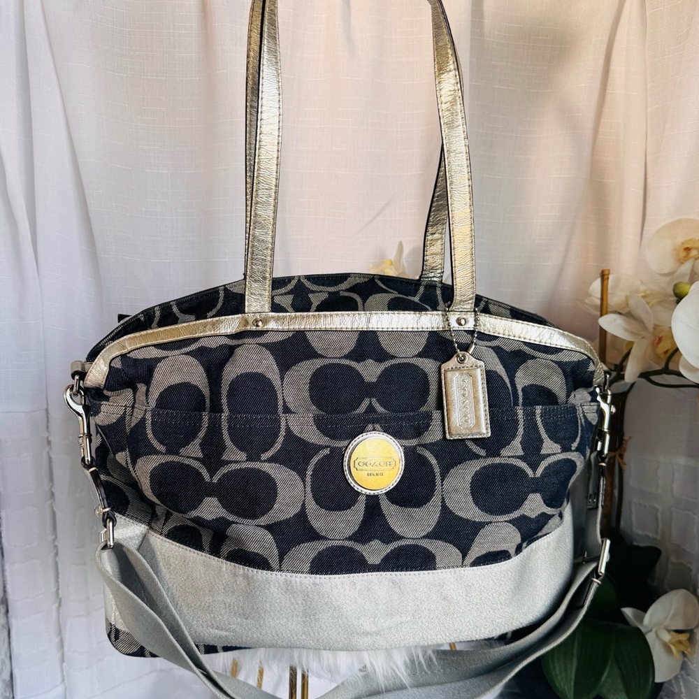 Coach Black and Silver Signature Canvas Baby Bag